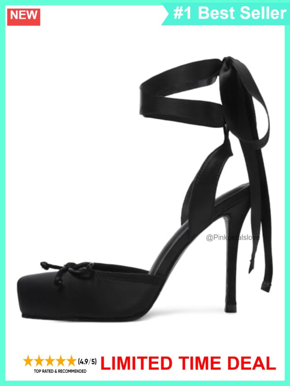 Satin Ballet Heels Closed Square Toe Bow Lace-Up Slingback Stiletto Pumps